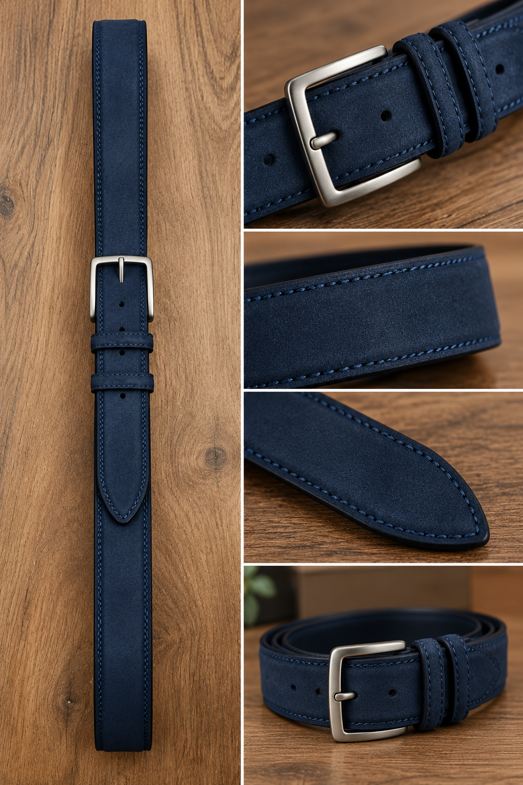 Cintura in pelle scamosciata blu navy