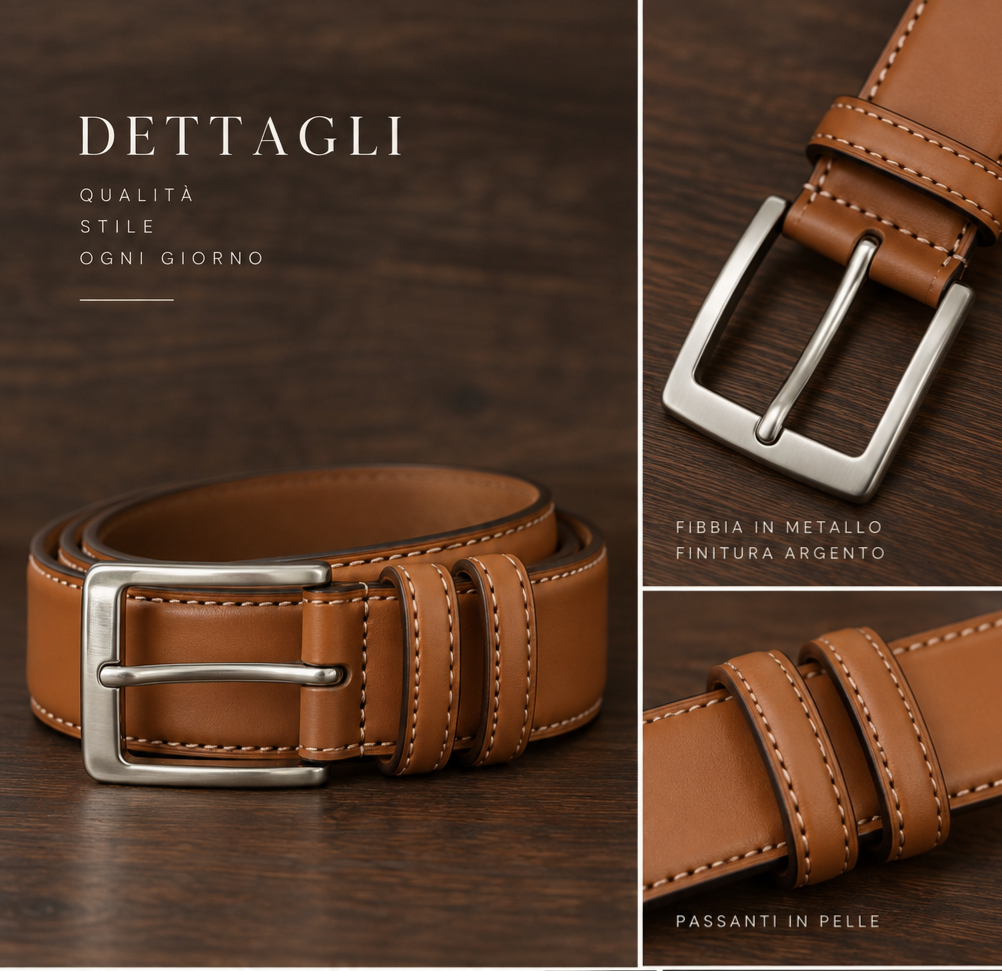 Cintura in pelle color cuoio