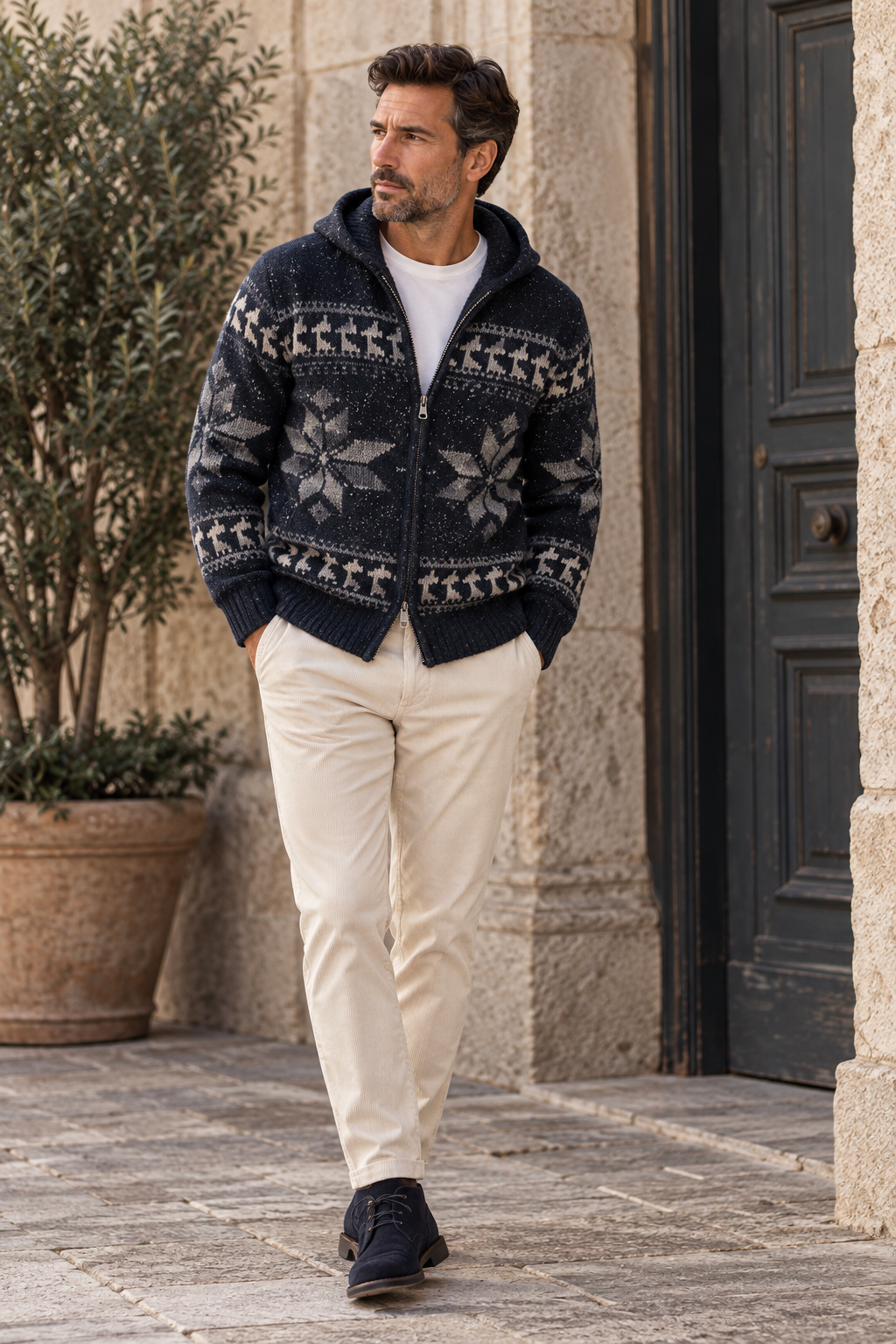 Cardigan in Misto Lana con Cappuccio e Zip Opificio 4.0