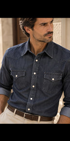 Camicia Western in Denim Lavato