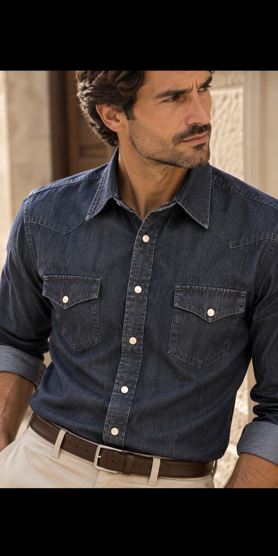 Camicia Western in Denim Lavato