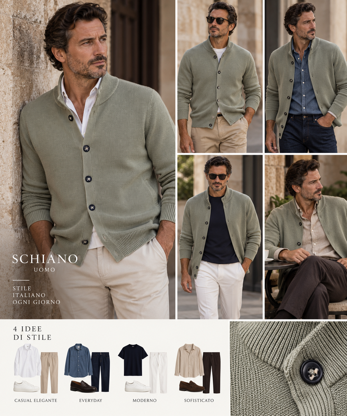 Cardigan Malagrida 100% Cotone – Verde Salvia