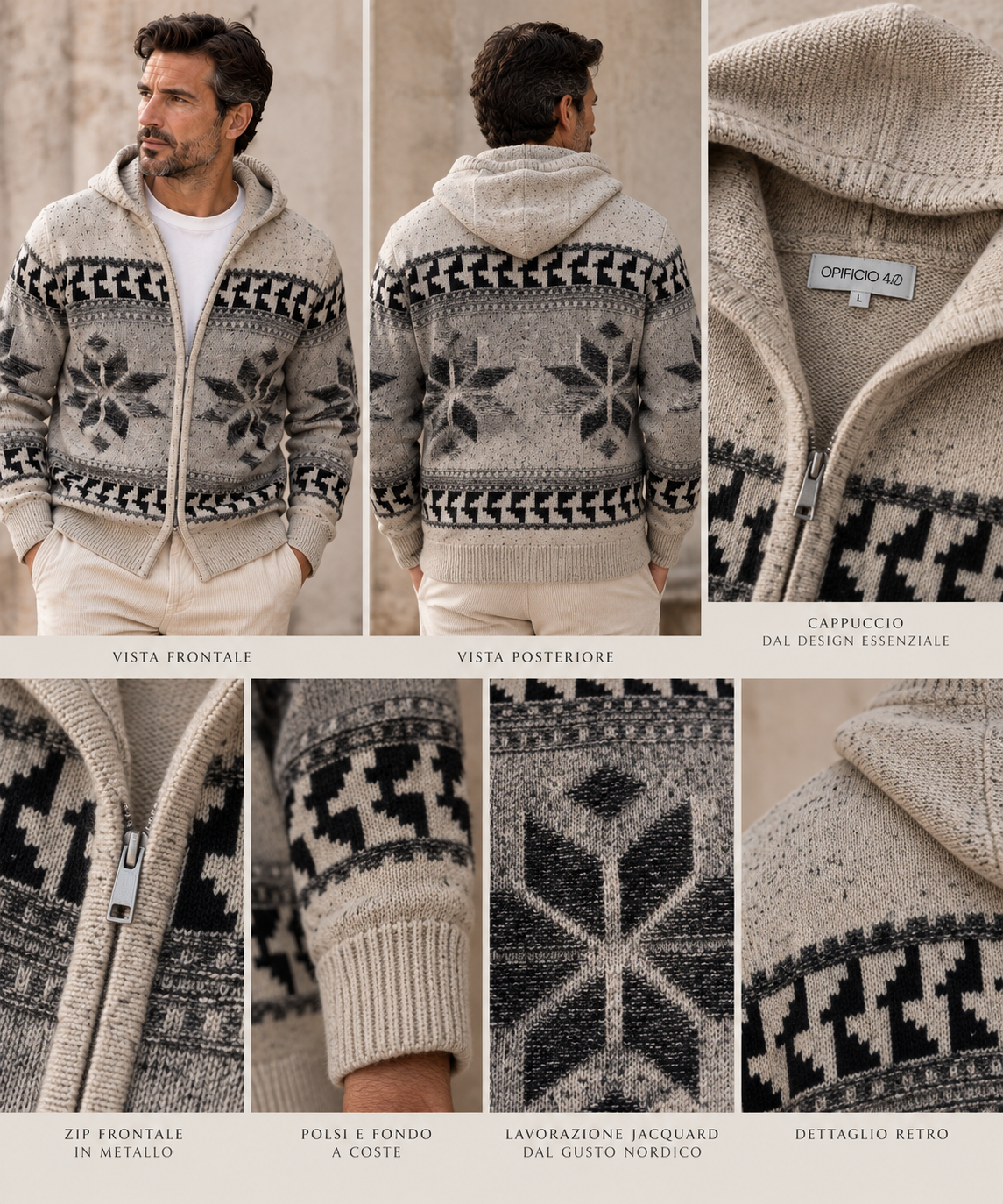 Cardigan in Misto Lana con Cappuccio e Zip Opificio 4.0