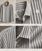 Camicia uomo in misto lino – Righe Verde Grigio e Bianco