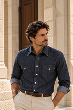 Camicia Western in Denim Lavato