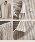 Camicia uomo in misto lino – Righe Beige e Bianco