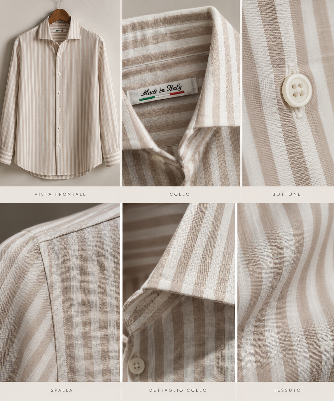 Camicia uomo in misto lino – Righe Beige e Bianco