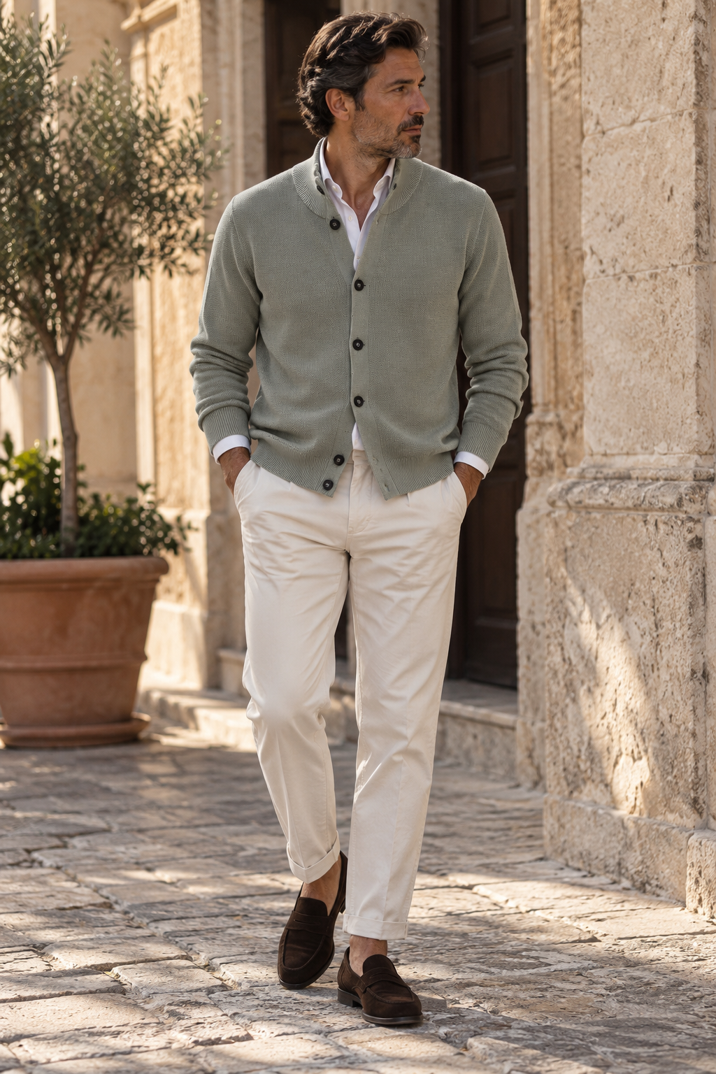 Cardigan Malagrida 100% Cotone – Verde Salvia